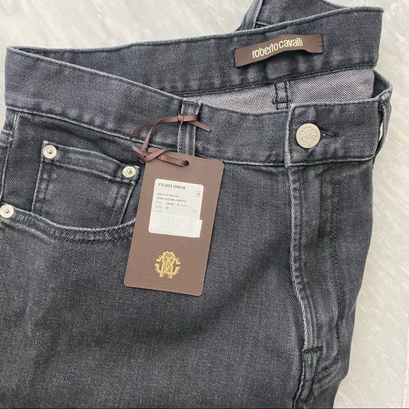 New mens Roberto Cavalli black jeans slim fit embroidered pocket - Picture 4 of 11